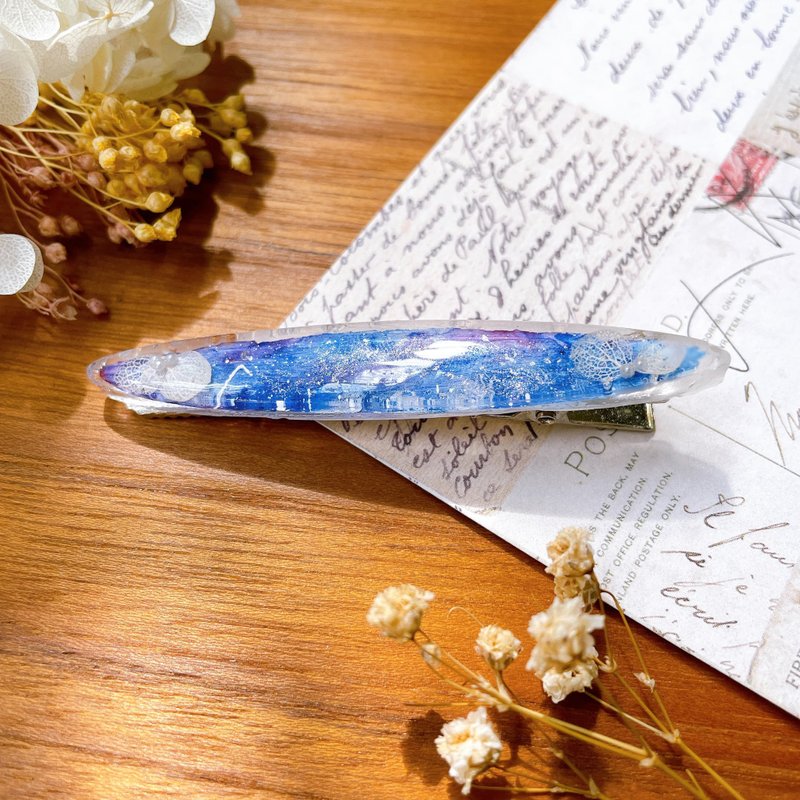 Famous painting series starry sky hairpin/duckbill clip - เครื่องประดับผม - พืช/ดอกไม้ สีน้ำเงิน