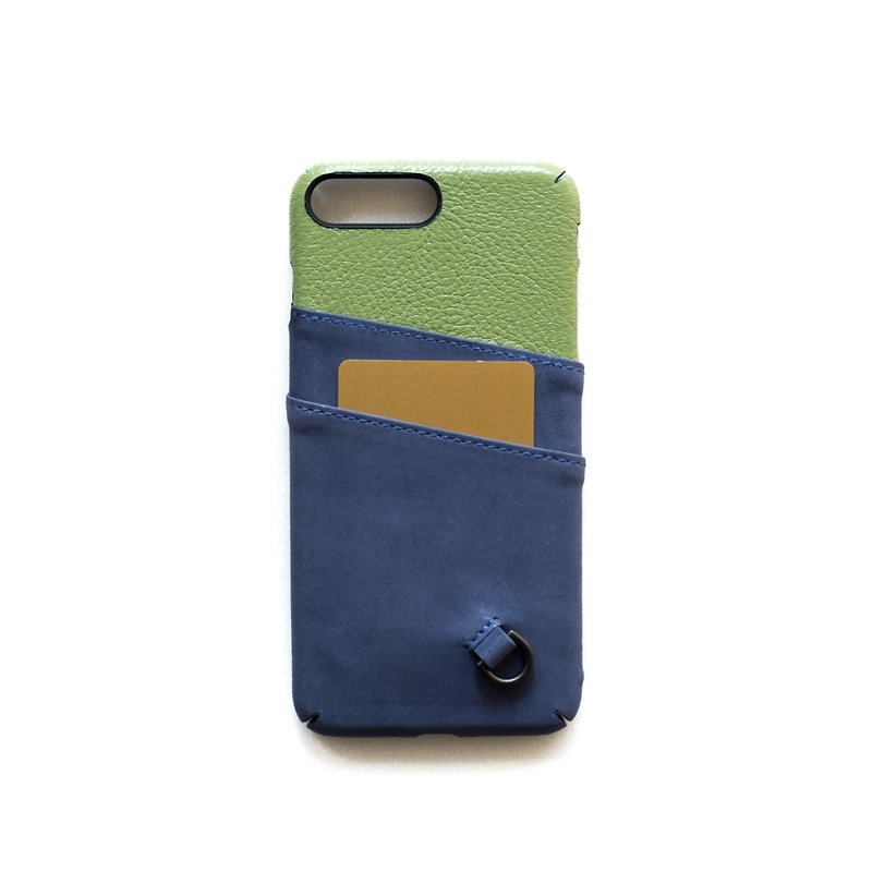 緑青手作りのカスタム革の携帯電話のシェルRK25カード誘導ネックストラップiPhone 7/8プラス排他的 - スマホケース - 革 多色