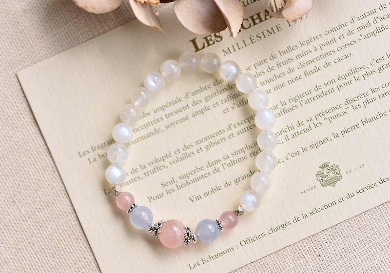 Cream Stone+ Morganite + Blue Onyx + Pink Crystal Sterling Silver Crystal Bracelet - Bracelets - Crystal White