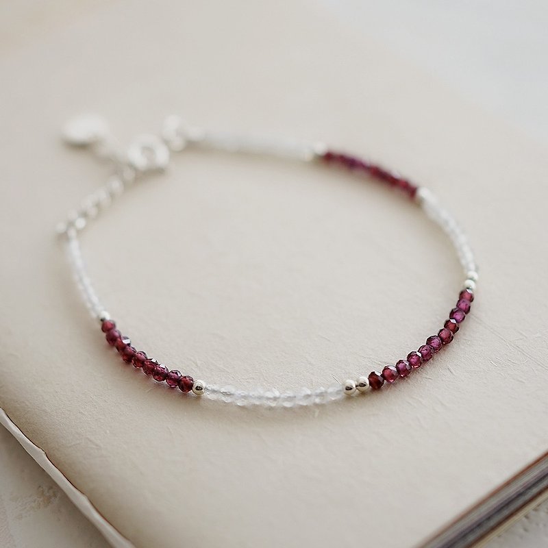 Moonstone Red Stone Bordeaux Nights Sterling Silver Bracelet | Valentine's Day Gift Energy Crystal Beads - สร้อยข้อมือ - เครื่องประดับพลอย สีแดง