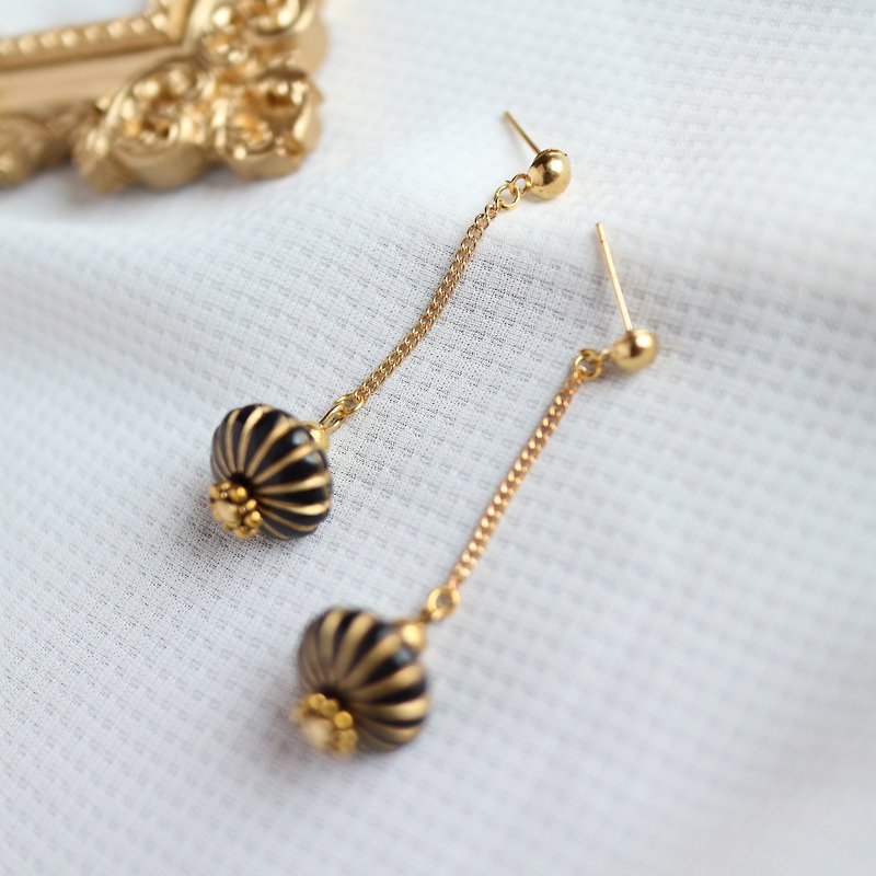 18kgf handmade black golden beads Dangle long Earrings birthday gift Valentine - Earrings & Clip-ons - Other Metals Black