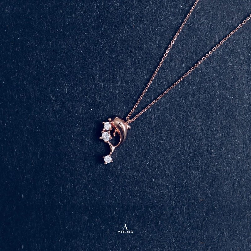 L'amour Sparkling Dolphin Necklace (Rose Gold) - สร้อยคอ - เงินแท้ 