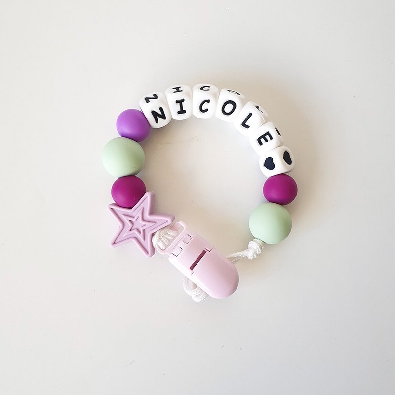 NICOLE 愛心 紫色 奶嘴鍊夾 / 客製化奶嘴鏈 可套香草奶 (27cm - 寶寶/兒童玩具/玩偶 - 其他材質 