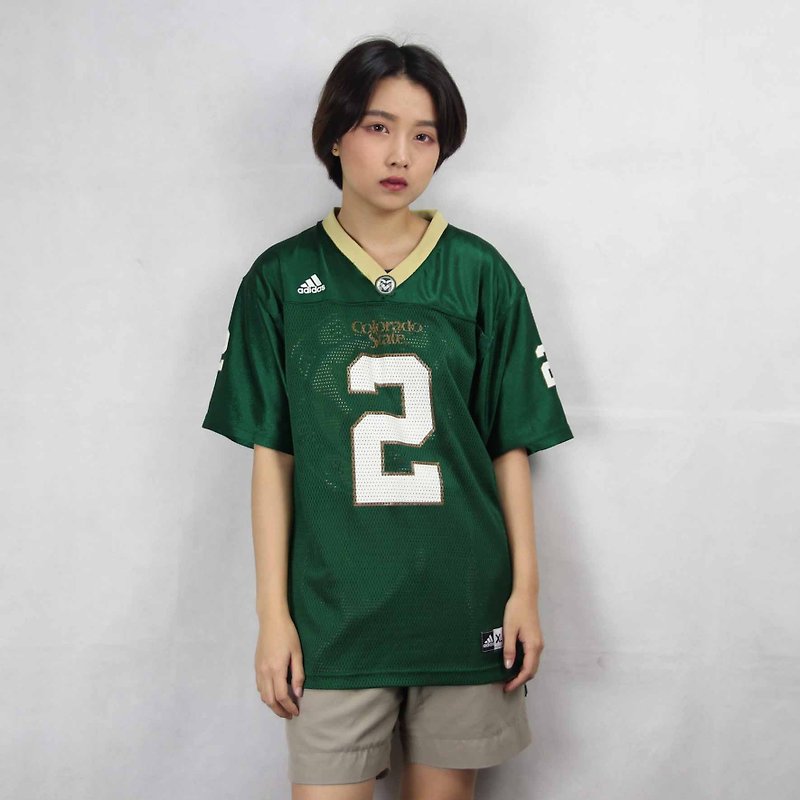 Tsubasa.Y Ancient House 003 Adidas green yellow collar color summer ice jersey, vintage jersey - Men's T-Shirts & Tops - Polyester 
