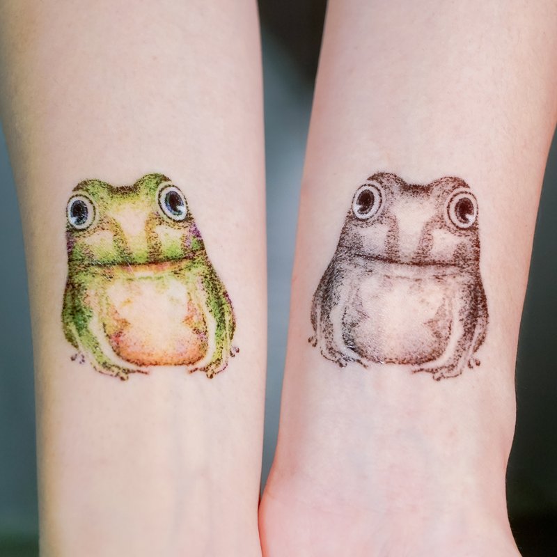 Colorful Dotwork Style Frog Temporary Tattoo Sticker Animal Matching Accessories - สติ๊กเกอร์แทททู - กระดาษ สีเขียว