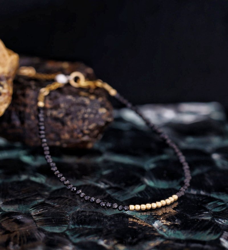 Superfine 1/20 14K Gold Filled Black Spinel Bracelet with Japan Memory Wire - Bracelets - Gemstone Black
