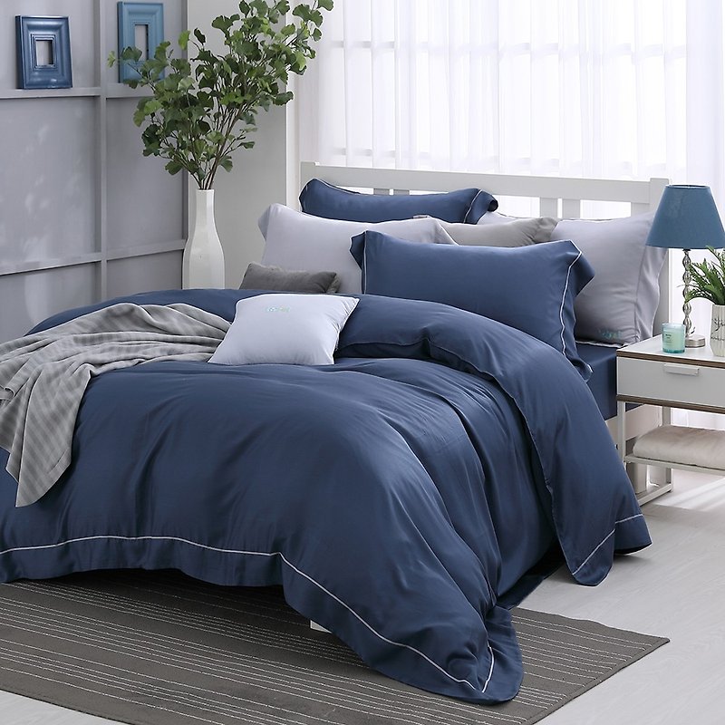 (single) quiet night color - solid color design models Tencel dual-use bedding three-piece group [60 Tencel] - Bedding - Other Materials Blue