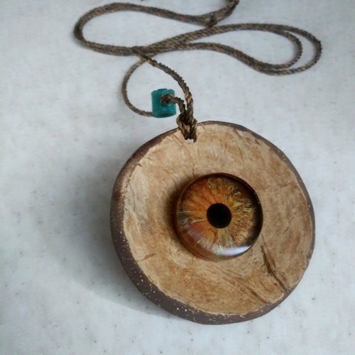 Choobsa Coconut eye necklace, Special wooden necklace.handmade strap. Eye is wood and r