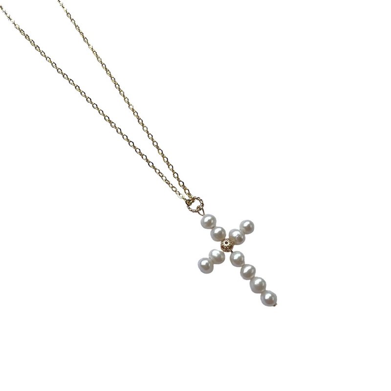 Fantasy natural freshwater pearl cross necklace - Necklaces - Pearl 