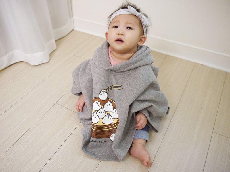 Kid-Mochi Rabbit Xiao Long Bao Children's Thick Cape Hoody (Dark Linen) - Coats - Cotton & Hemp Gray