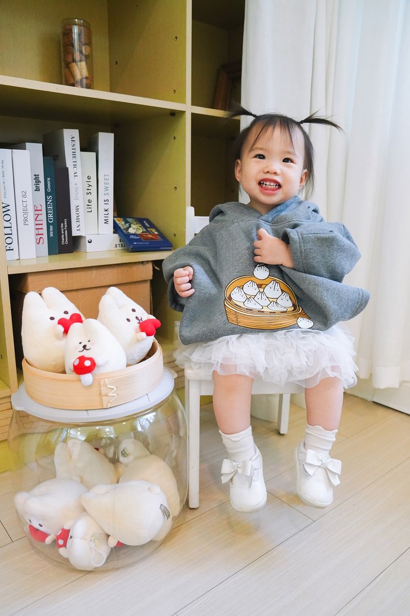 Kid-麻糬兔小籠包小孩厚款斗篷帽衣(深麻灰) - 男/女童外套 - 棉．麻 灰色