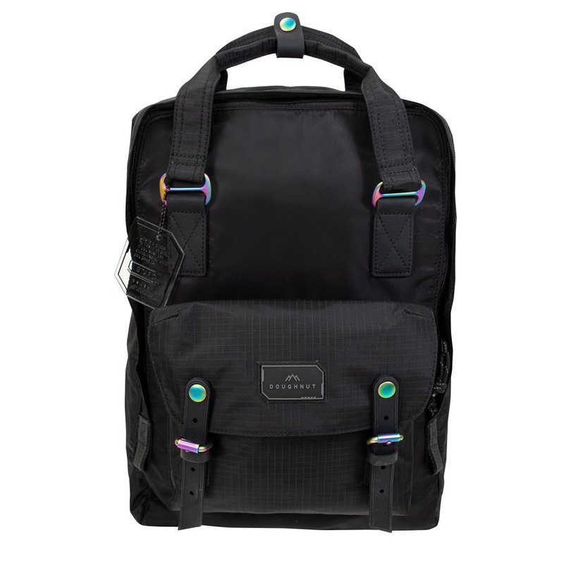 【DOUGHNUT】15-inch large water-repellent backpack with macaron water bottle compartment for daily travel-Black GS - Backpacks - Nylon Black