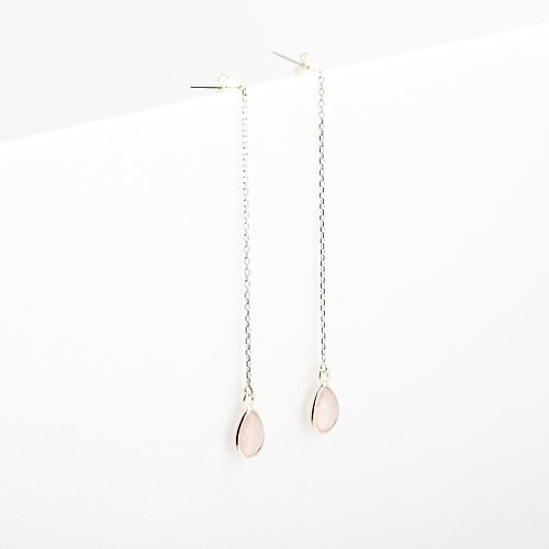 Angel & Me 珠寶銀飾 簡約 水滴 粉晶 Rose Quartz s925 純銀 耳鍊 耳環 耳夾 禮物