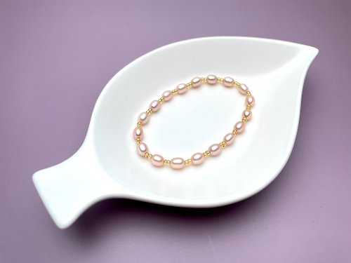 Athena珍珠設計 最是溫柔 天然淡水珍珠 粉色炫彩 彈力 手鏈