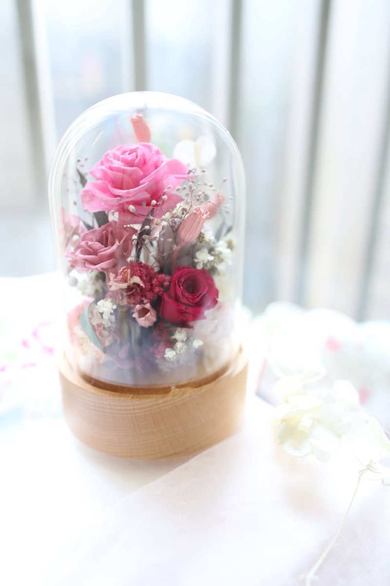 Christmas Gift Box-Snowflake Gift-Romantic Rotating Musical Glass Flower Clock - Plants - Plants & Flowers Pink