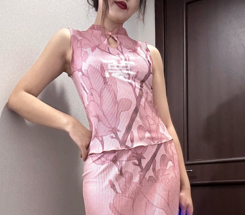 Chinese retro garden dream new Chinese cheongsam collar pleated sleeveless floral - Other - Other Materials Pink