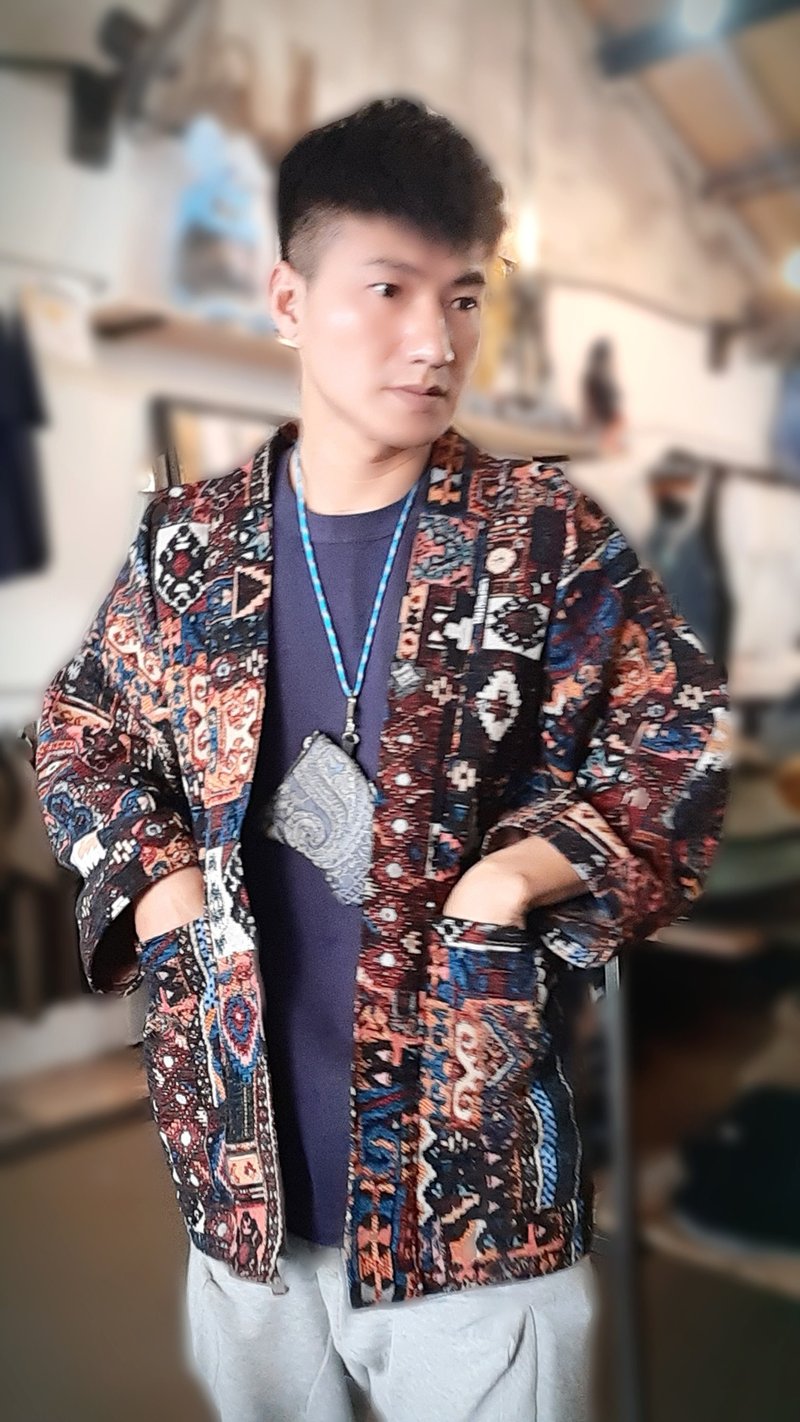 AMIN'S SHINY WORLD heavy national totem jacquard KIMONO ONLY series - เสื้อฮู้ด - ผ้าฝ้าย/ผ้าลินิน หลากหลายสี