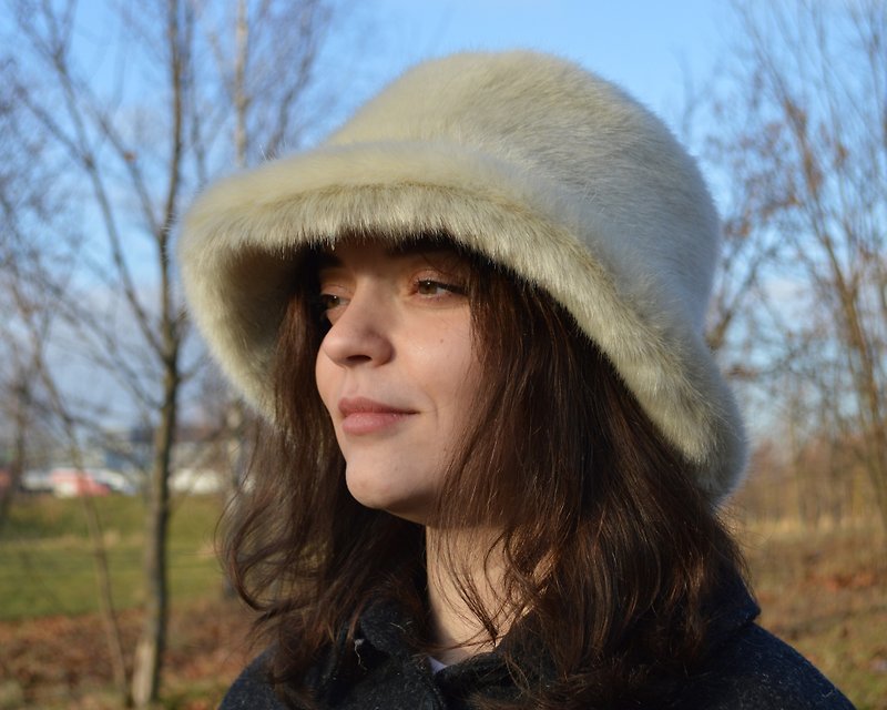Mink hat made of faux fur. Cute winter bucket hat. Fashion fluffy hat. Fuzzy hat - Hats & Caps - Other Materials 