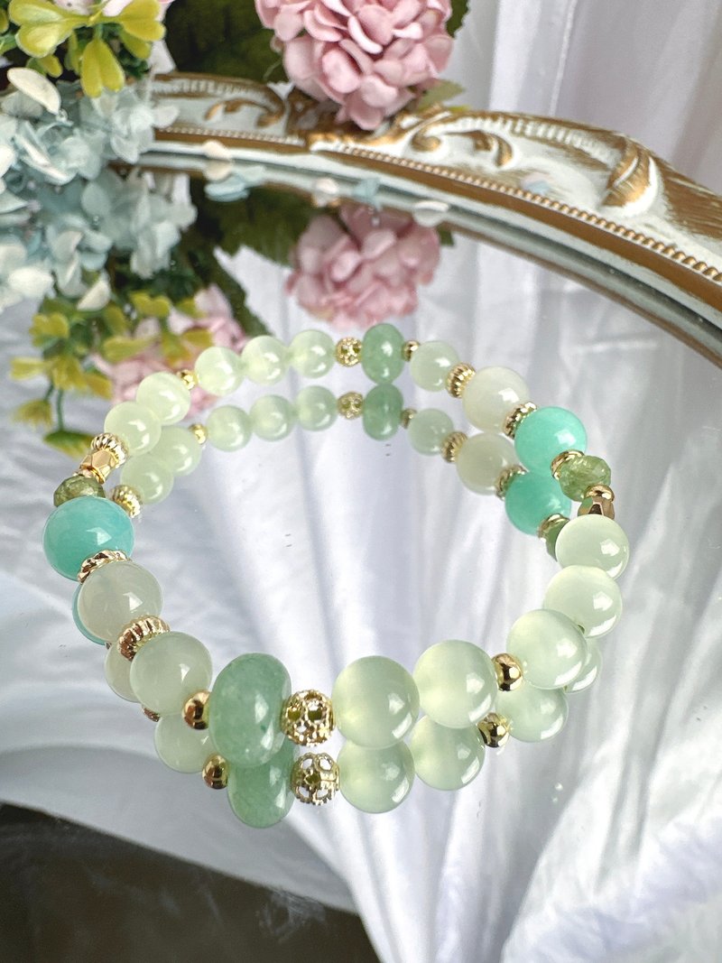 Xinchen-fresh morning green Stone amazonite Stone moonstone - สร้อยข้อมือ - คริสตัล สีเขียว