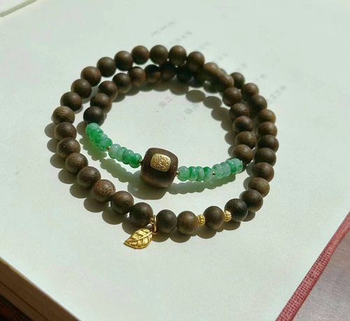 Angel's tears 天使之淚 Jewelry Design 天然沈香珠/沉香珠 古法銀鑲扎基拉姆翡翠盤珠設計單圈手串s