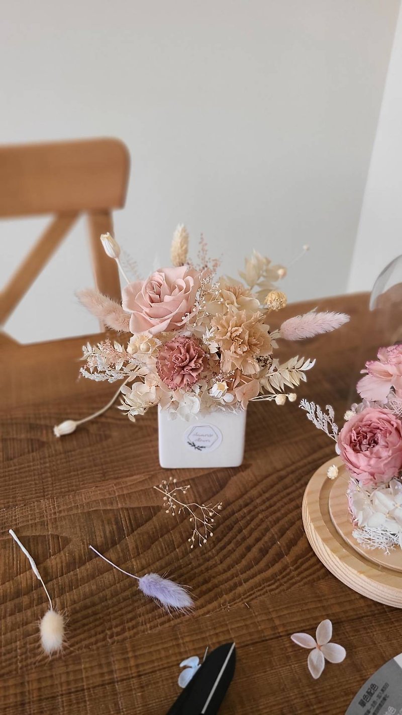 Preserved flower small table flower - milk tea color - Dried Flowers & Bouquets - Plants & Flowers Pink