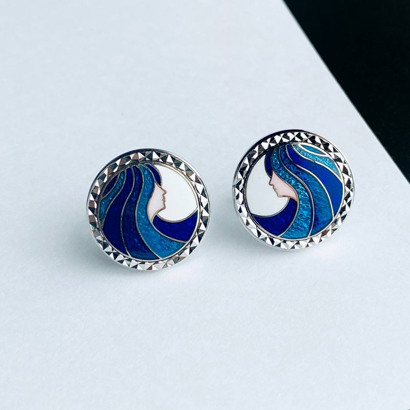 横顔 【サファイア Sapphire】 七宝焼のカフスボタン カフリンクス 丹銅メタル七宝 - 袖扣 - 其他材質 藍色