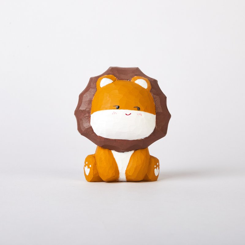 Lali 狡猾的毛髮蓬鬆小獅子木雕 - 擺飾/家飾品 - 木頭 咖啡色