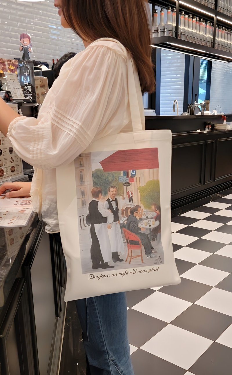 Europe French Serie 1-In a café in Paris Canvas Bag - กระเป๋าถือ - ผ้าฝ้าย/ผ้าลินิน 