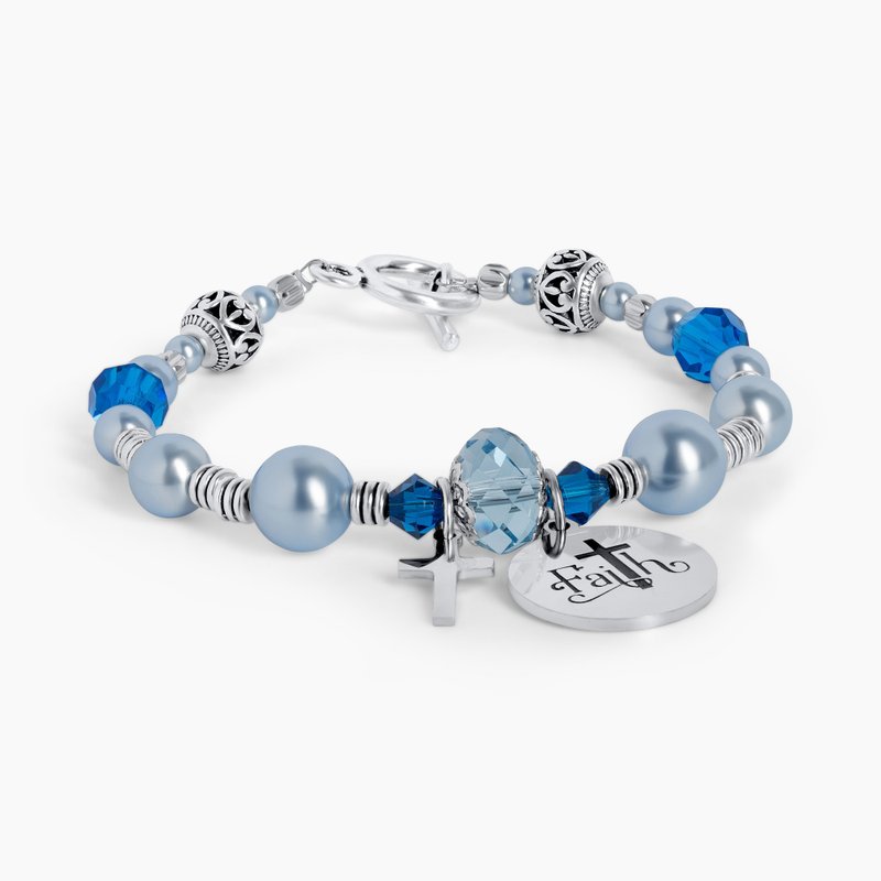 Cross Bracelet Blue Swarovski Crystals and Pearls - สร้อยข้อมือ - วัสดุอื่นๆ หลากหลายสี