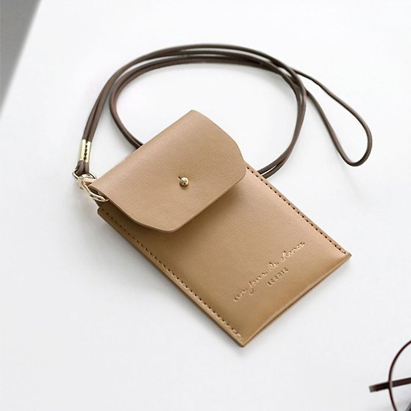 ICONIC staff neck certificate card holder (with hanging strap) - elegant beige, ICO52408 - ID & Badge Holders - Faux Leather Brown