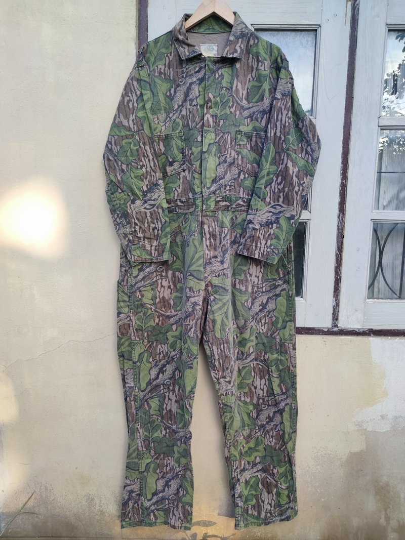 Vintage 80s Mossy Oak Full Foliage Camo Hunting Cotton Coveralls  Size XLG - อื่นๆ - ผ้าฝ้าย/ผ้าลินิน สีเขียว