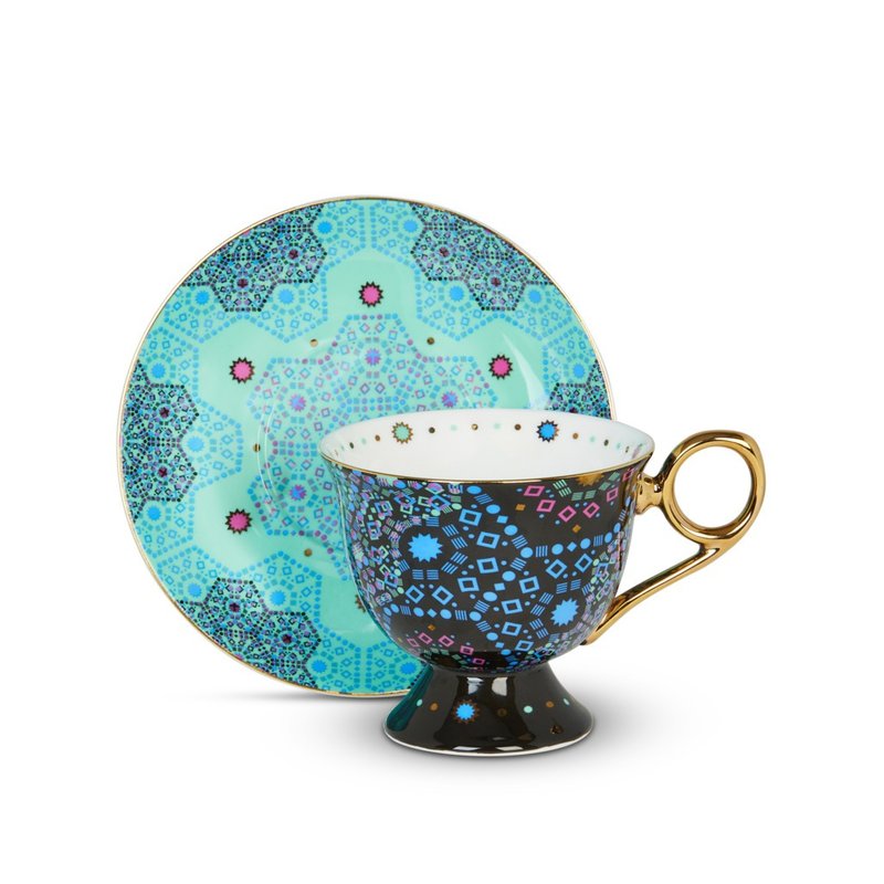 【T2 tea】Moroccan Tealeidoscope series_cup and saucer set (black) - ถ้วย - เครื่องลายคราม 