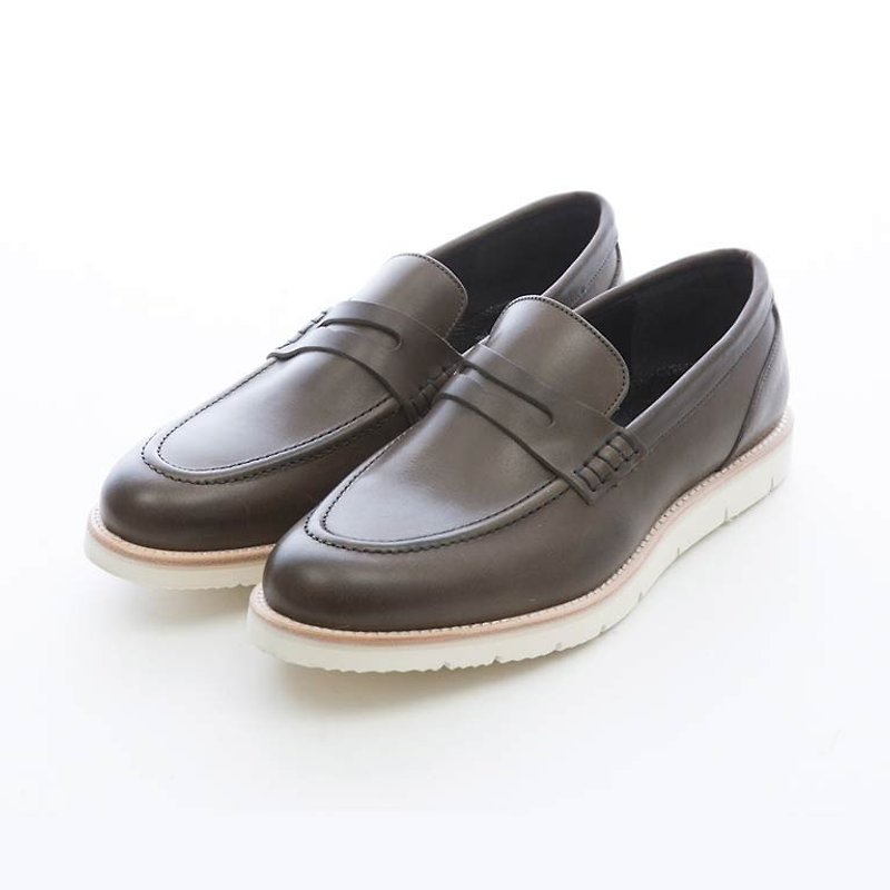 ARGIS Super Lightweight Monochrome Penny Loafers #31118 Gray Green-Handmade in Japan - Men's Casual Shoes - Genuine Leather Khaki