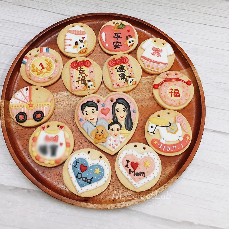 Saliva frosted cookies-customized family portrait-cow baby-pink color 12+1/ - คุกกี้ - อาหารสด 