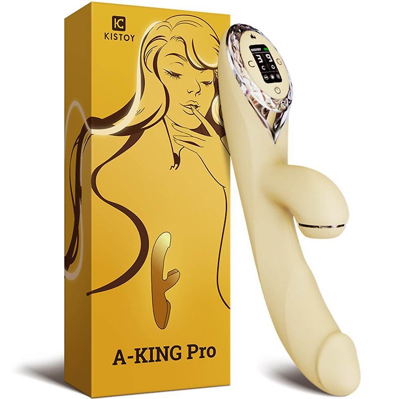 KISTOY A-king Pro Second Love Wave Sucking Heating Massage Stick-Yellow (Free Lubricant) - สินค้าผู้ใหญ่ - ซิลิคอน สีเหลือง