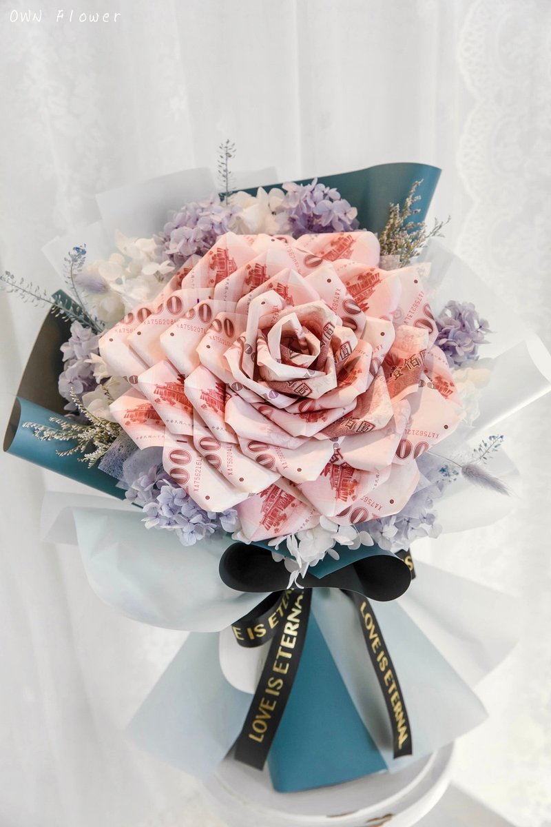 綠色花束/鈔票花束/有錢花/紙鈔花束/錢花花束/生日花束/男友花束 - 乾燥花/永生花 - 植物．花 綠色