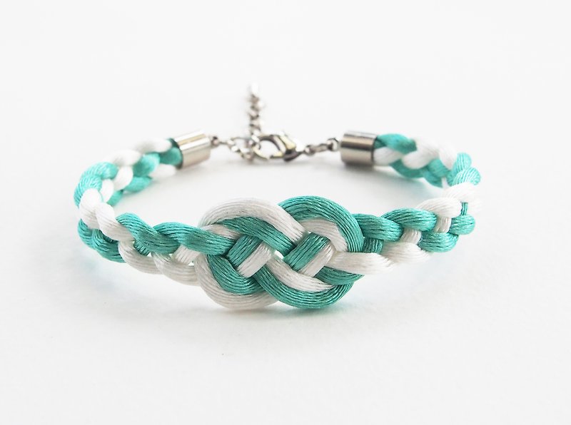 Mint/White infinity braided bracelet - สร้อยข้อมือ - วัสดุอื่นๆ สีเขียว