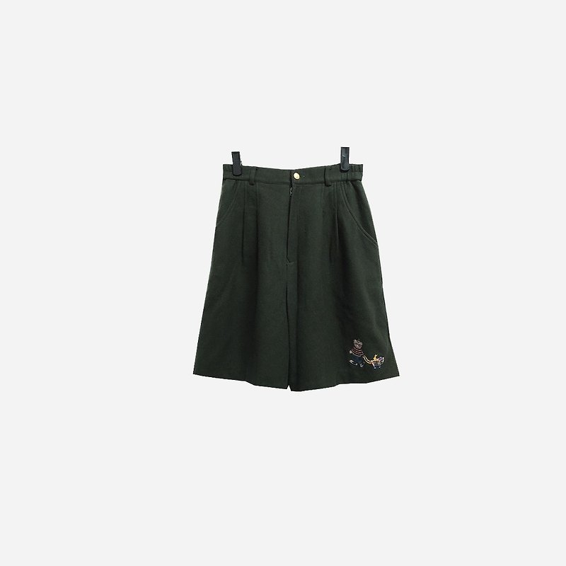 Discolored vintage / dark green embroidery shorts no.437 vintage - Women's Pants - Other Materials Green