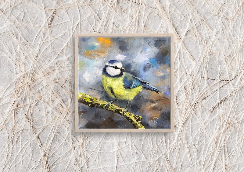 Original Oil Painting Birds Painting Decorating room - โปสเตอร์ - วัสดุอื่นๆ สีน้ำเงิน