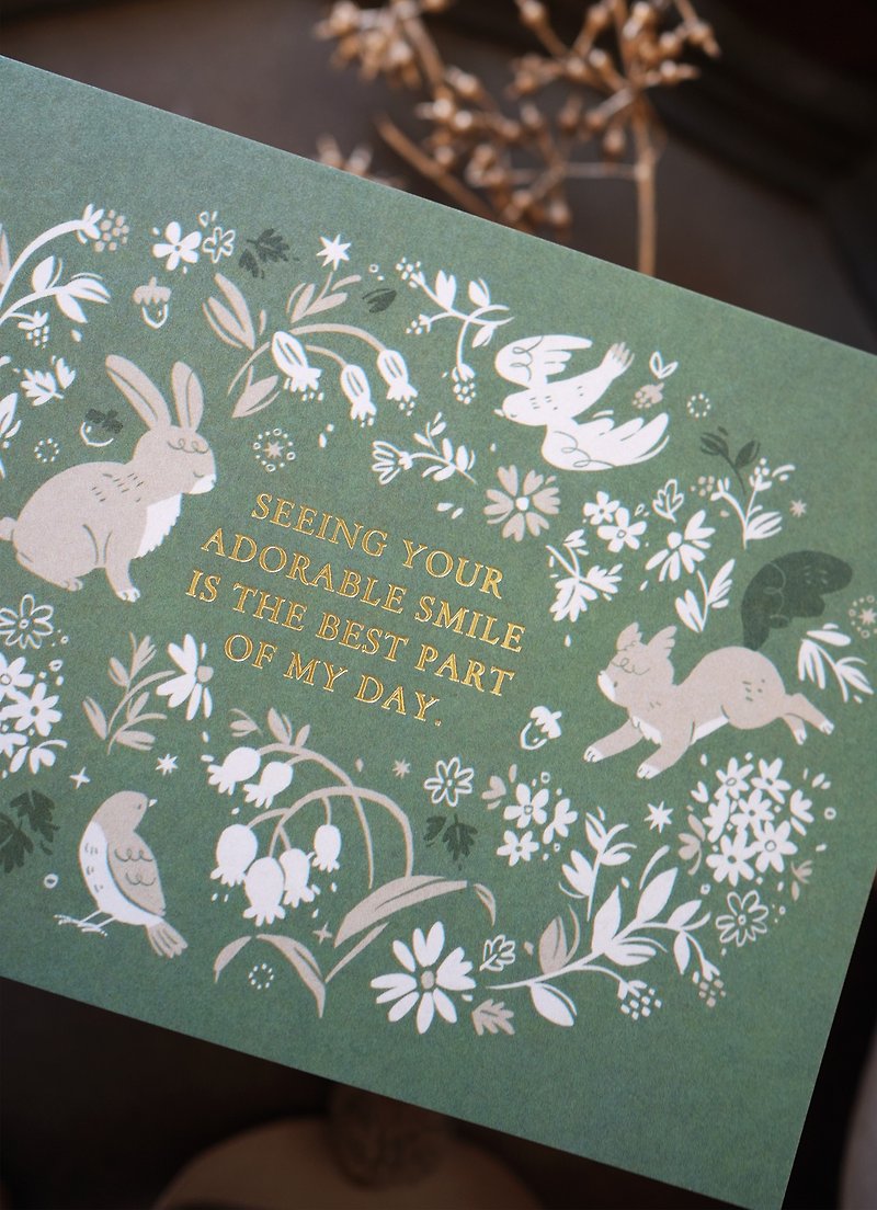 Thick gilded postcard (Forest Green) - Squirrel Greetings - การ์ด/โปสการ์ด - กระดาษ สีเขียว