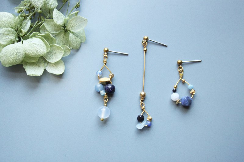 Drizzle Indigo  - earrings pierced earrings clip-on earrings - ต่างหู - หิน สีน้ำเงิน