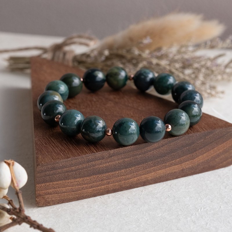 Teal Green Alashan Agate genuine gemstones bracelet gift for her - สร้อยข้อมือ - คริสตัล สีเขียว