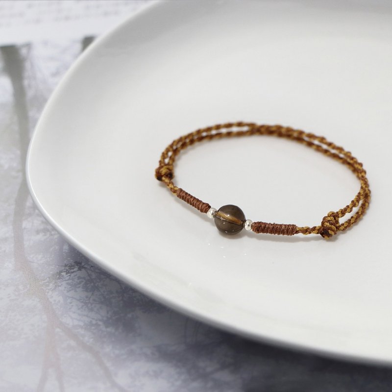 心靈守護丨茶晶 穩定思緒 淨化磁場 雙色編織 蠟線手鍊 客製 - 手鍊/手環 - 防水材質 咖啡色