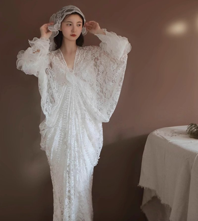 法式復古 新娘結婚蕾絲禮服 - 禮服/小禮服 - 絲．絹 白色
