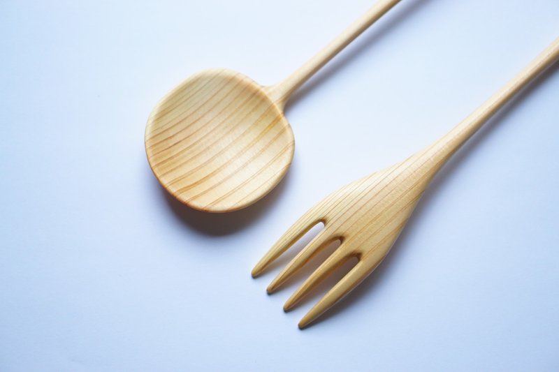 Wooden Korean Spoon & Fork set, Japanese cypress - ช้อนส้อม - ไม้ 