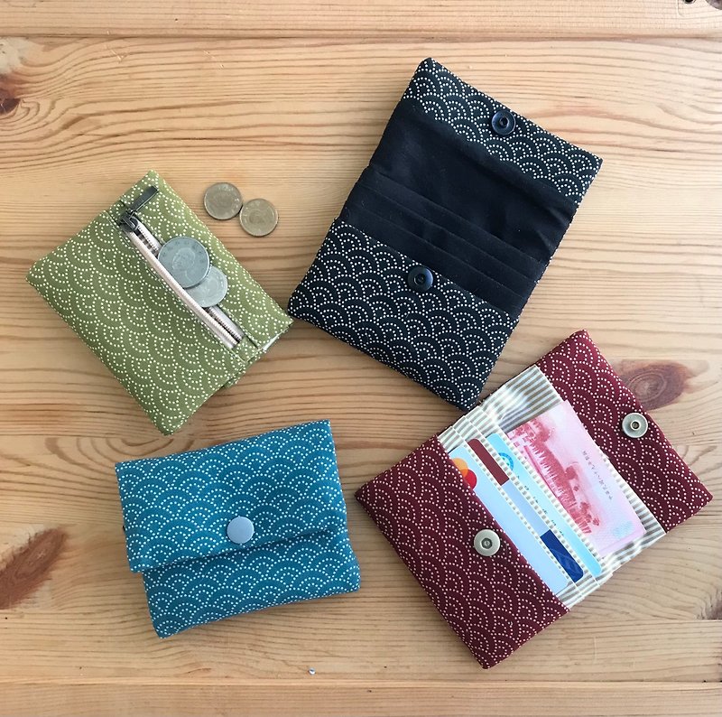 Mini wallet/pocket wallet/clip/for men and women/Taiwanese cotton and Japanese style pattern - กระเป๋าสตางค์ - ผ้าฝ้าย/ผ้าลินิน สีดำ