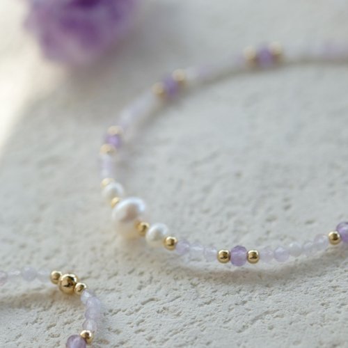 Beau Jewelry 天然石泡泡珍珠系列-紫水晶手鍊 14K 包金