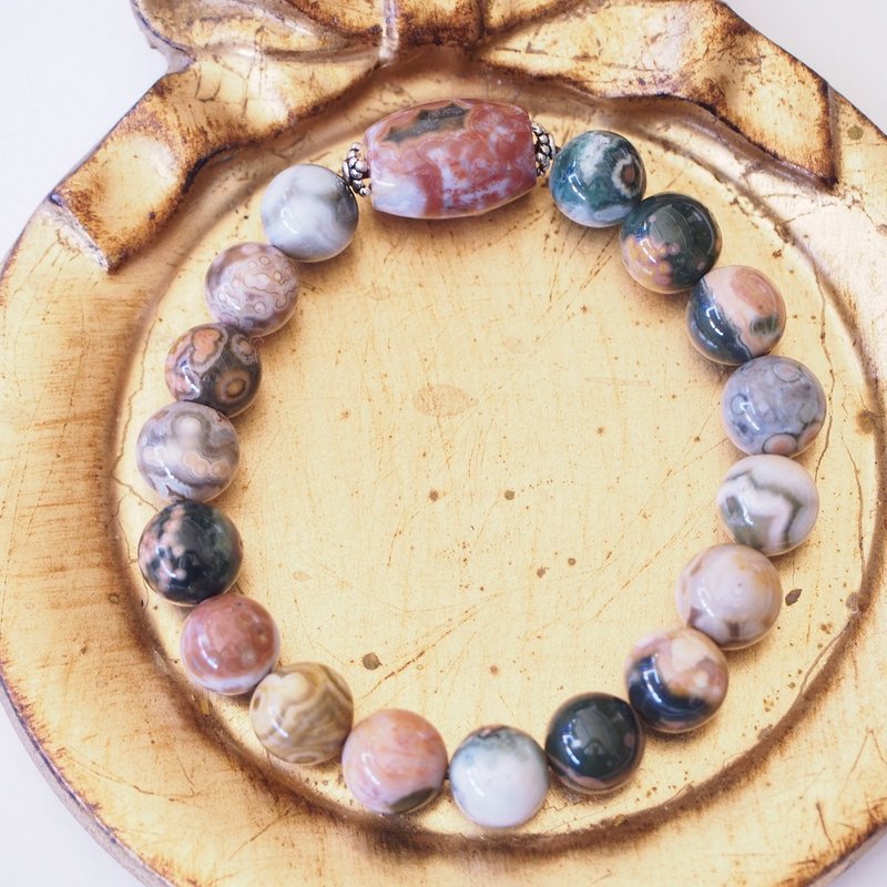 多色 海洋碧玉 魚卵海洋石 純銀手環 Multi color ocean Jasper - 手鍊/手環 - 水晶 多色