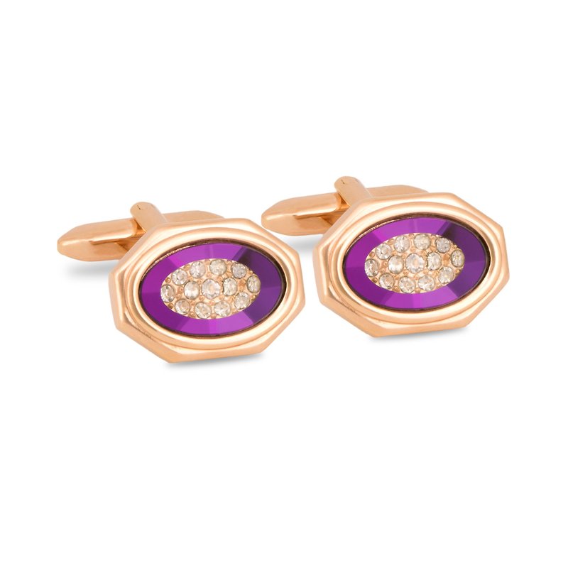 Rose Gold Octagon Purple Bezel with Crystals Cufflinks - กระดุมข้อมือ - โลหะ สีทอง