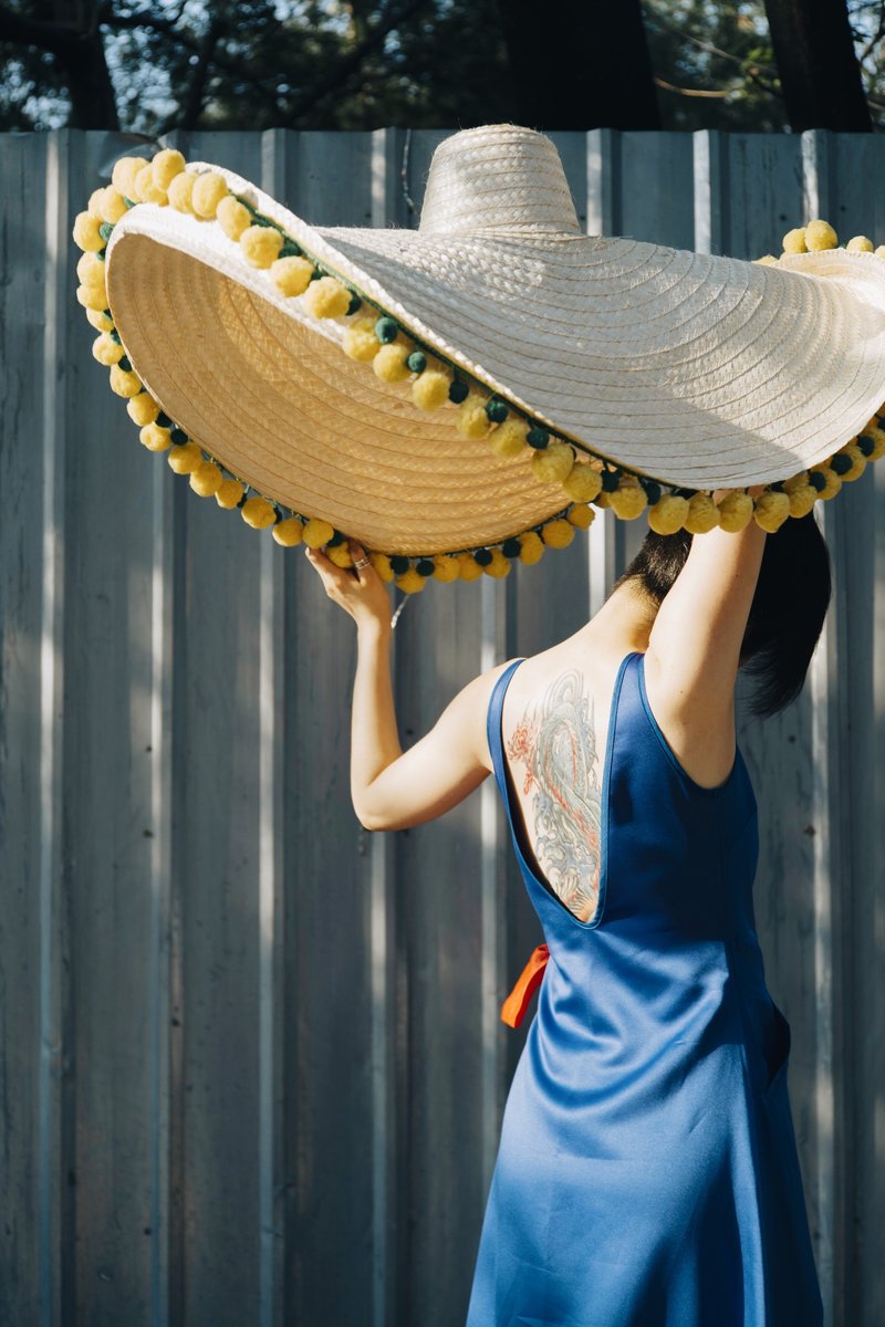 'BIN-DAI' Bamboo Beach Mega Hat in Yellow/Green - 帽子 - 竹 黃色